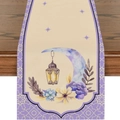 Eid Moon and Floral Table Runner in beige and purple on a dark wood background - Zqz20-10 / 33*180cm
