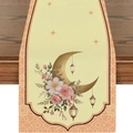 Eid Moon and floral festive table runner in beige and gold on a dark wood table - Cream Gold Pink Floral Style (ZQZ20-11)