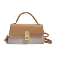 Bolso bandolera en marrón y beige con cierre de giro dorado y correa ajustable - Caqui