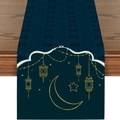 Dark blue table runner with gold moon and lantern prints for festive decoration - Zqz20-12 / 33*180cm