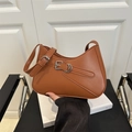 Brown vintage minimalist hobo bag in matte synthetic leather with buckle strap - Brown