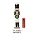 Casse-noisette tambour vert de 38cm en bois avec chapeau à plumes et boîte cadeau - Soldat Tambour 38cm Uniforme Vert