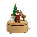 Christmas themed wooden music box with Santa and reindeer on a natural base - Santa Claus And Reindeer Style (YP2405) / 11*11CM Base