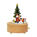 Mechanical wooden music box featuring Santa Claus and Christmas tree on a round base - Train And Christmas Tree Style (YP2406) / 11*11CM Base