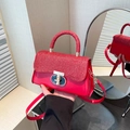 Red luxury handbag with sparkling red rhinestones and gold hardware for women - Red