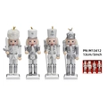 Set van vier zilveren en witte houten notenkraker soldaten van 13cm in rode geschenkdoos - Wit Zilver 4-delige Set (M13412)