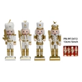 Vierer-Set weiße und goldene Nussknacker-Soldaten aus Holz 13 cm für die Heimdekoration - Weiß-Gold 4er-Set (M13413) / 13cm