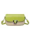 Minimalist beige woven crossbody bag with green flap and silver D-buckle closure - Green