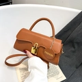 Chic caramel brown crossbody bag with gold lock and chain detail for women - Brown