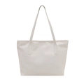 Minimalist white tote bag with faux crocodile leather texture and double shoulder straps - White