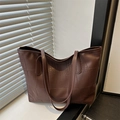 Dark brown large capacity tote bag with crocodile texture stitching for work - Brown
