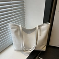 Chic white crocodile pattern tote bag with minimalist square patchwork design for women - White