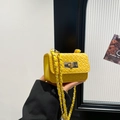 Mini yellow woven chain bag with gold buckle for women in fashion square style - Yellow