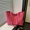 Large bright pink tote bag with crocodile texture and long shoulder straps for women - Pink