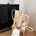 Petit sac à bandoulière crème pour téléphone avec motifs d'ours et texture cuir litchi - Blanc Cassé