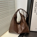 Retro deep brown faux leather hobo bag with large capacity and minimalist shoulder strap - Brown