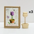 Kit fai-da-te in legno con 3 fiori non verniciati e vasi per fiori in legno naturale - Stile Bocciolo Arrotondato (HET-0362)