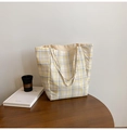 Britischer gelb-grauer Karo-Canvas-Shopper mit großem Fassungsvermögen für Damen - Beige (Gelb und Grau Gitter)