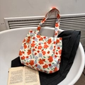 Canvas draagtas met bloemmotief in rood, paars en groen, grote praktische schoudertas - Stijl 3 (Rood Paars Groen Bloemen)