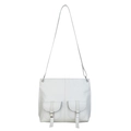 Borsa a tracolla bianca retrò minimalista con tasche frontali e fibbie argentate - Bianco