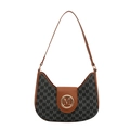 Borsa a mezzaluna minimalista con motivo monogramma M scuro e cinturini in pelle marrone - Nero