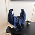 Dunkelblaue Denim Halbmond-Tasche mit verstellbarem Schultergurt im Vintage-Stil - Dunkelblau