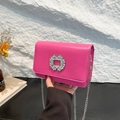 Elegant rose pink crossbody bag with sparkling crystal buckle and silver chain strap - Rose Red
