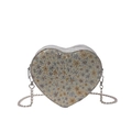 Silver sequin heart-shaped crossbody bag with yellow floral pattern and chain strap - Gold