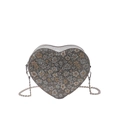 Silver heart-shaped sequin crossbody bag with fine floral pattern and chain strap - Silver