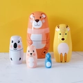 5-teiliges Set handgefertigter russischer Matroschka-Puppen aus Holz mit Tieren - Cartoon Tier 5-teiliges Set (TW-SG0540)