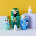Juego de 5 muñecas rusas de madera pintadas a mano con figuras del Belén navideño - Escena del Nacimiento (TW-SG0530)