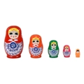 Handcrafted 5-piece wooden nesting dolls with traditional floral hand-painted details - Snowflake Design (Pink/Red)