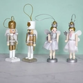 Set di quattro addobbi natalizi schiaccianoci soldato e fata in oro e bianco - Set da 4 Pezzi (13CM)
