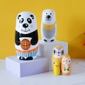 Panda and polar bear themed 5-piece wooden nesting dolls on geometric stands - Basketball Panda Animal Series (TW-SG0539)
