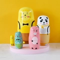5-piece animal nested dolls set featuring hand-painted lion panda and pig on pink base - Animal Series Style (TW-SG0538)