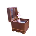 Detail of beechwood music box featuring an internal mirror and dancing ballerina figurine - Beech Wood / Dark Brown