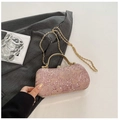 Pochette de soirée rose à paillettes avec poignée dorée et dentelle strass - Rose