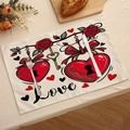 Set de table rectangulaire en lin avec roses rouges et cadenas cœur pour la Saint-Valentin - Style Rose Serrure de Coeur (VPM016-1)