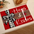 Set de table en lin rouge avec motif Hugs & Kisses et nœud à carreaux noir et blanc - Style Rouge Hugs & Kisses (VPM016-2)