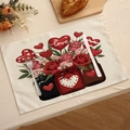 Set de table en lin avec ballons de cœur et roses rouges pour décor de Saint-Valentin - Style Bouteille Coeur Rose (VPM016-3)