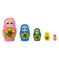 Handcrafted 5-piece floral wooden Matryoshka nesting dolls in vibrant pastel colors - Rose Design (Pink/Red)
