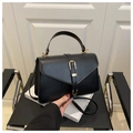 Detail der schwarzen matten Ledertasche mit goldener Metallschnalle und elegantem Griff - Schwarz