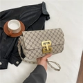 Retro geprinte crossbodytas met grote capaciteit en gouden geometrische gesp - Khaki
