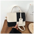 Detalle del bolso elegante en bloques de blanco y negro con asa superior y bandolera - Negro