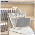 Sac ita blanc avec fenêtre transparente, fermoir cœur et pochette en filet - Blanc Cassé