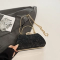 Elegant black sequin evening bag with gold crown handle and detachable chain strap - Black