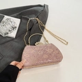 Pink sequin evening clutch bag with gold crown lock and floral pattern details - Pink