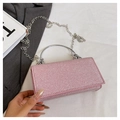 Borsa da sera rosa con paillettes, manico circolare argento e tracolla a catena - Rosa