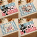 Lot de quatre sets de table en lin pour la Saint-Valentin avec motifs de cœurs - Ensemble Carreaux Bleu Blanc 4Pcs (VPM033)