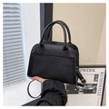 Borsa tote nera minimalista in pelle PU e tessuto intrecciato con manico tondo - Nero